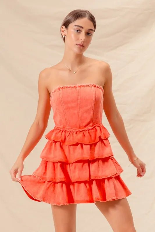 SO ME Strapless Ruffle Layered Game Day Cheer Up Dress - Bitsy Gypsy Boutique