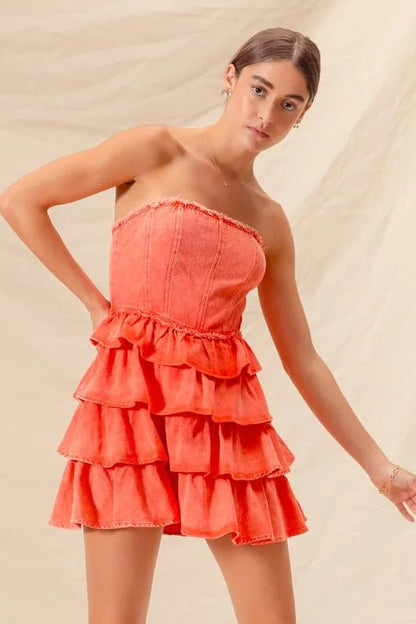 SO ME Strapless Ruffle Layered Game Day Cheer Up Dress - Bitsy Gypsy Boutique