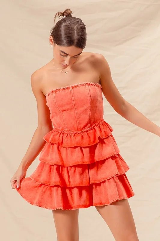 SO ME Strapless Ruffle Layered Game Day Cheer Up Dress - Bitsy Gypsy Boutique