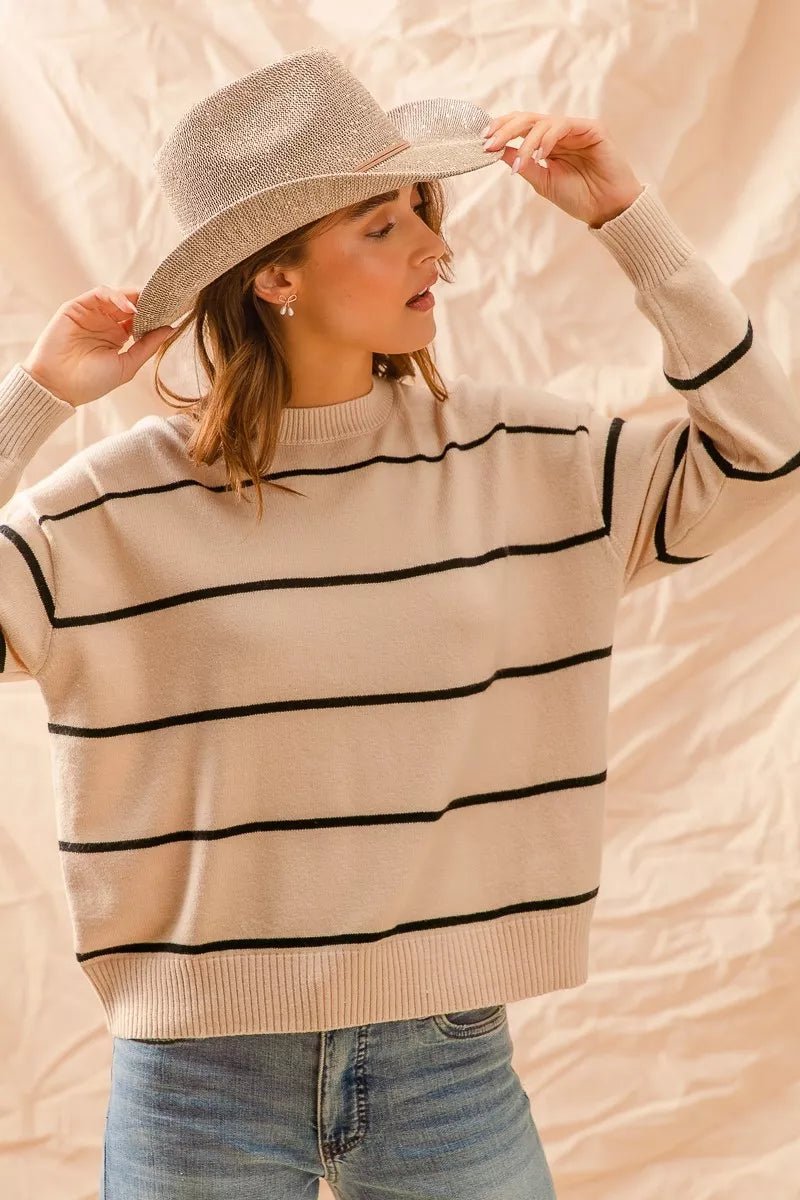 SO ME Stripe Crew Neck Basic Essential Sweater - Bitsy Gypsy Boutique