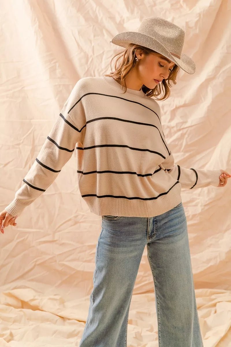 SO ME Stripe Crew Neck Basic Essential Sweater - Bitsy Gypsy Boutique