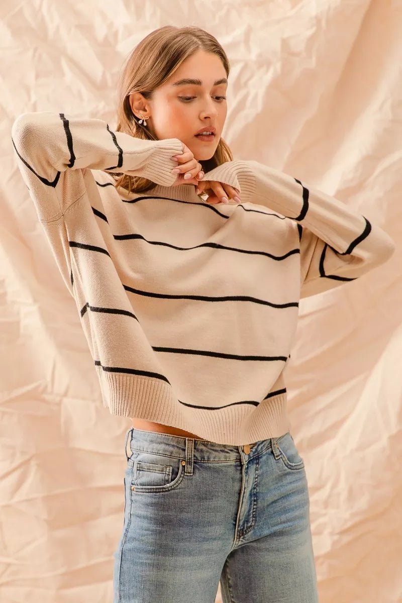 SO ME Stripe Crew Neck Basic Essential Sweater - Bitsy Gypsy Boutique