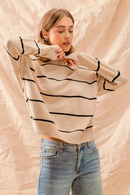 SO ME Stripe Crew Neck Basic Essential Sweater - Bitsy Gypsy Boutique