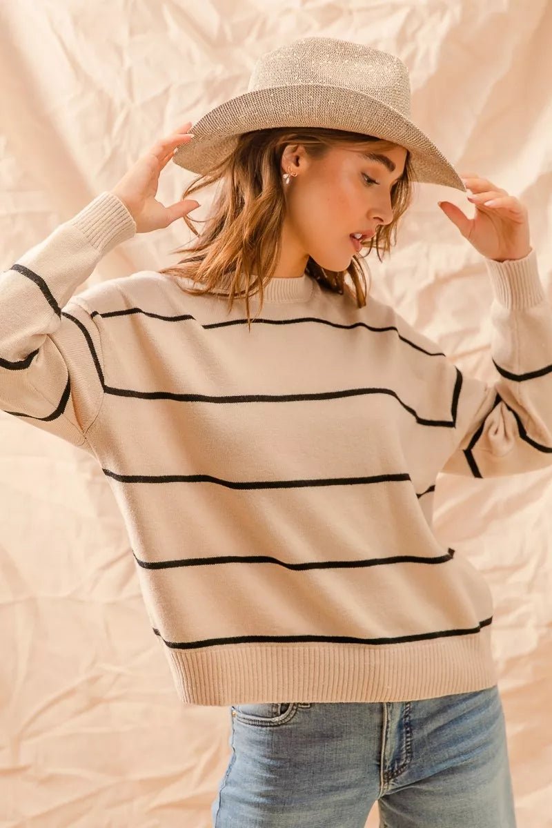 SO ME Stripe Crew Neck Basic Essential Sweater - Bitsy Gypsy Boutique