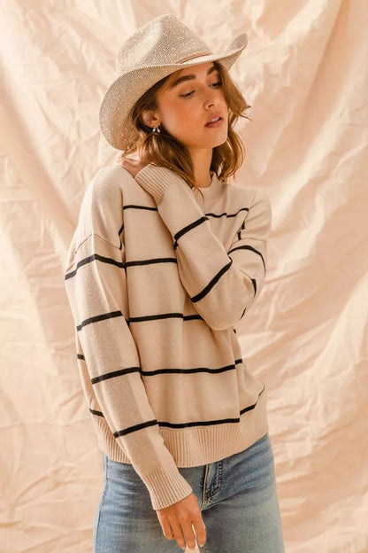 SO ME Stripe Crew Neck Basic Essential Sweater - Bitsy Gypsy Boutique