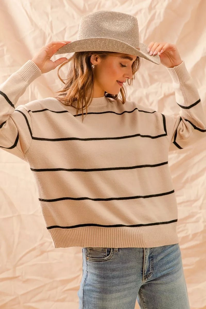 SO ME Stripe Crew Neck Basic Essential Sweater - Bitsy Gypsy Boutique