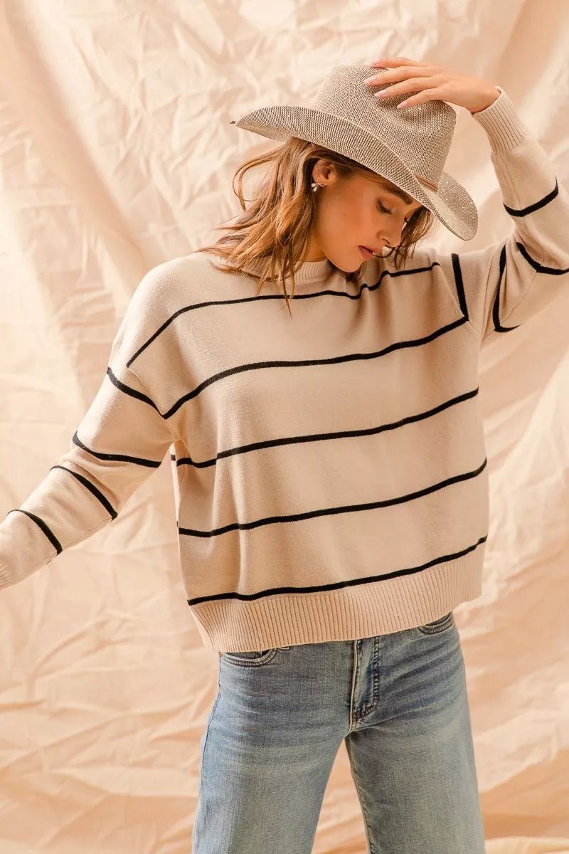 SO ME Stripe Crew Neck Basic Essential Sweater - Bitsy Gypsy Boutique