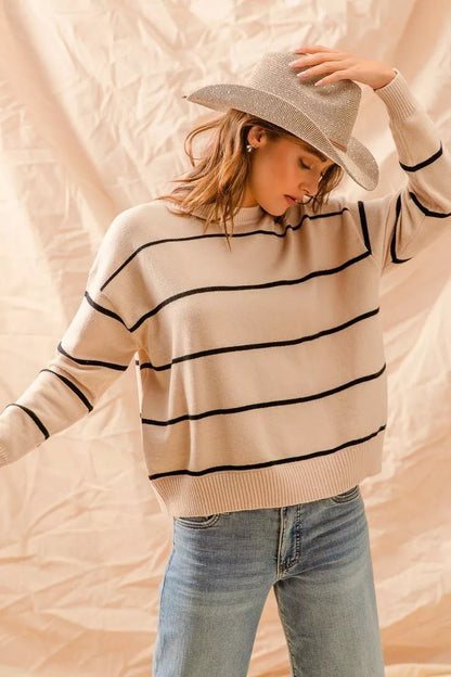 SO ME Stripe Crew Neck Basic Essential Sweater - Bitsy Gypsy Boutique