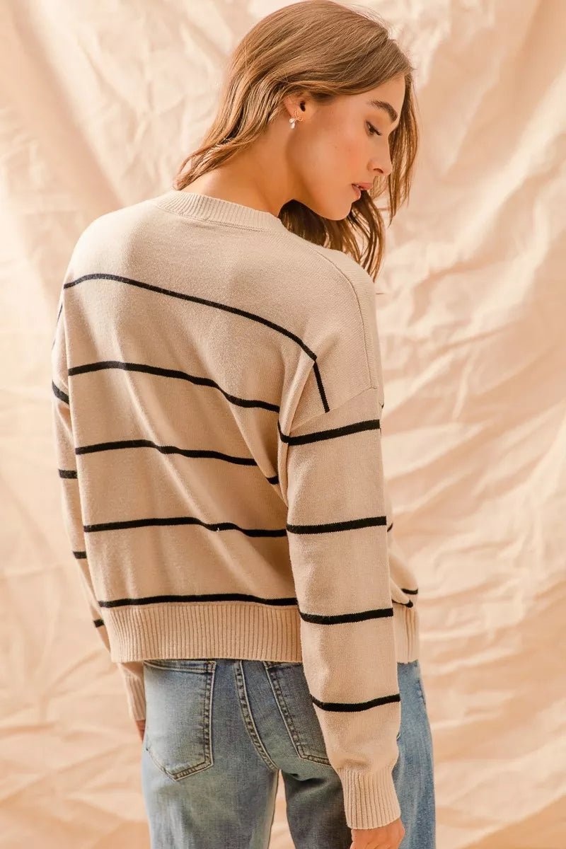 SO ME Stripe Crew Neck Basic Essential Sweater - Bitsy Gypsy Boutique