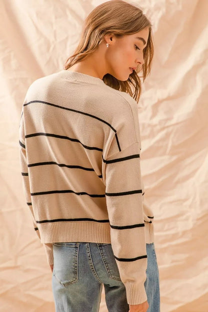 SO ME Stripe Crew Neck Basic Essential Sweater - Bitsy Gypsy Boutique