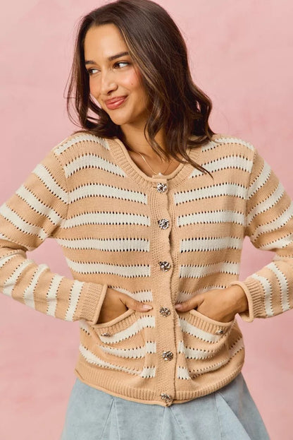 SO ME Stripe Long Sleeves Button Sweater Cardigan - Bitsy Gypsy Boutique