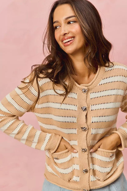 SO ME Stripe Long Sleeves Button Sweater Cardigan - Bitsy Gypsy Boutique