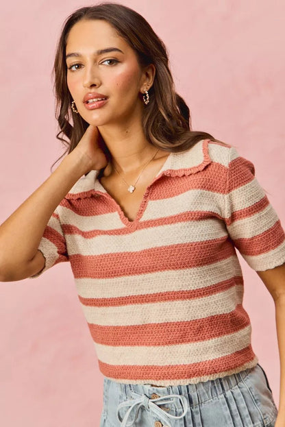 SO ME Stripe Short Sleeve Cropped Sweater - Bitsy Gypsy Boutique