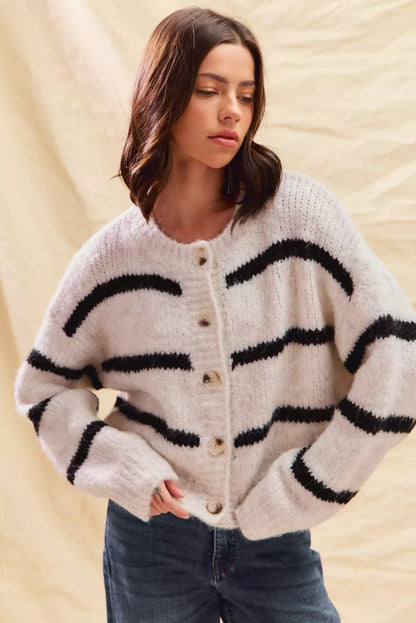 SO ME Stripe Soft Touch Button Cozy Sweater Cardigan - Bitsy Gypsy Boutique