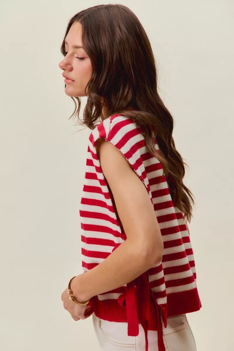 SO ME Stripe Star Patch 4th Of July Side Tie Vest Top - Bitsy Gypsy Boutique
