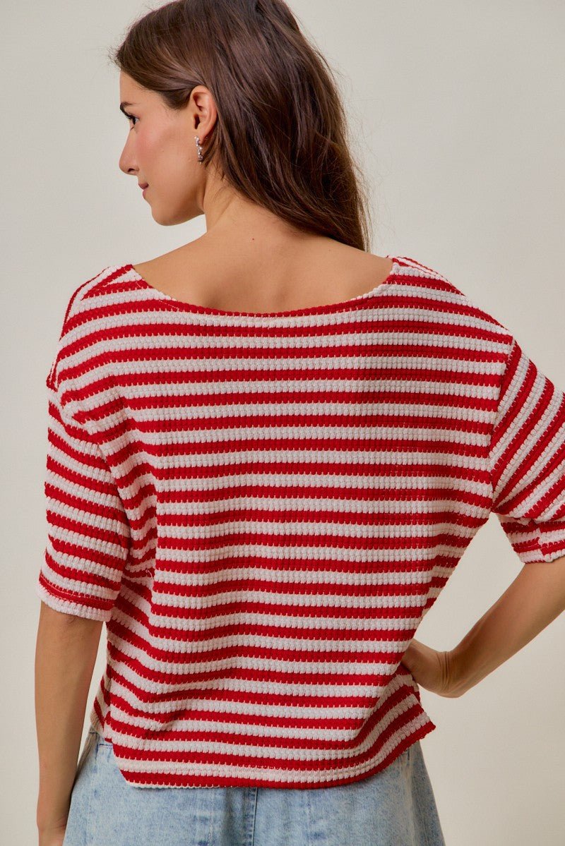 SO ME Stripe Waffle Knit Fourth Of July Cardigan Top - Bitsy Gypsy Boutique