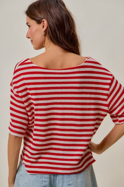 SO ME Stripe Waffle Knit Fourth Of July Cardigan Top - Bitsy Gypsy Boutique