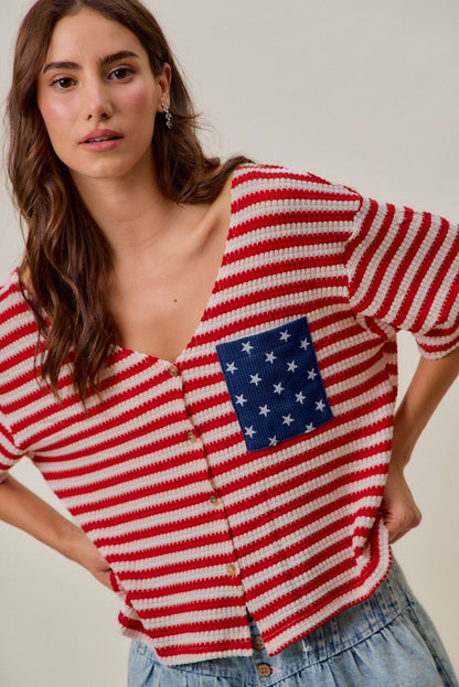 SO ME Stripe Waffle Knit Fourth Of July Cardigan Top - Bitsy Gypsy Boutique