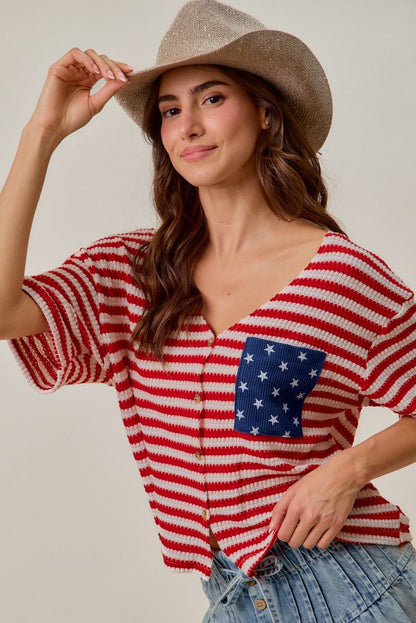 SO ME Stripe Waffle Knit Fourth Of July Cardigan Top - Bitsy Gypsy Boutique