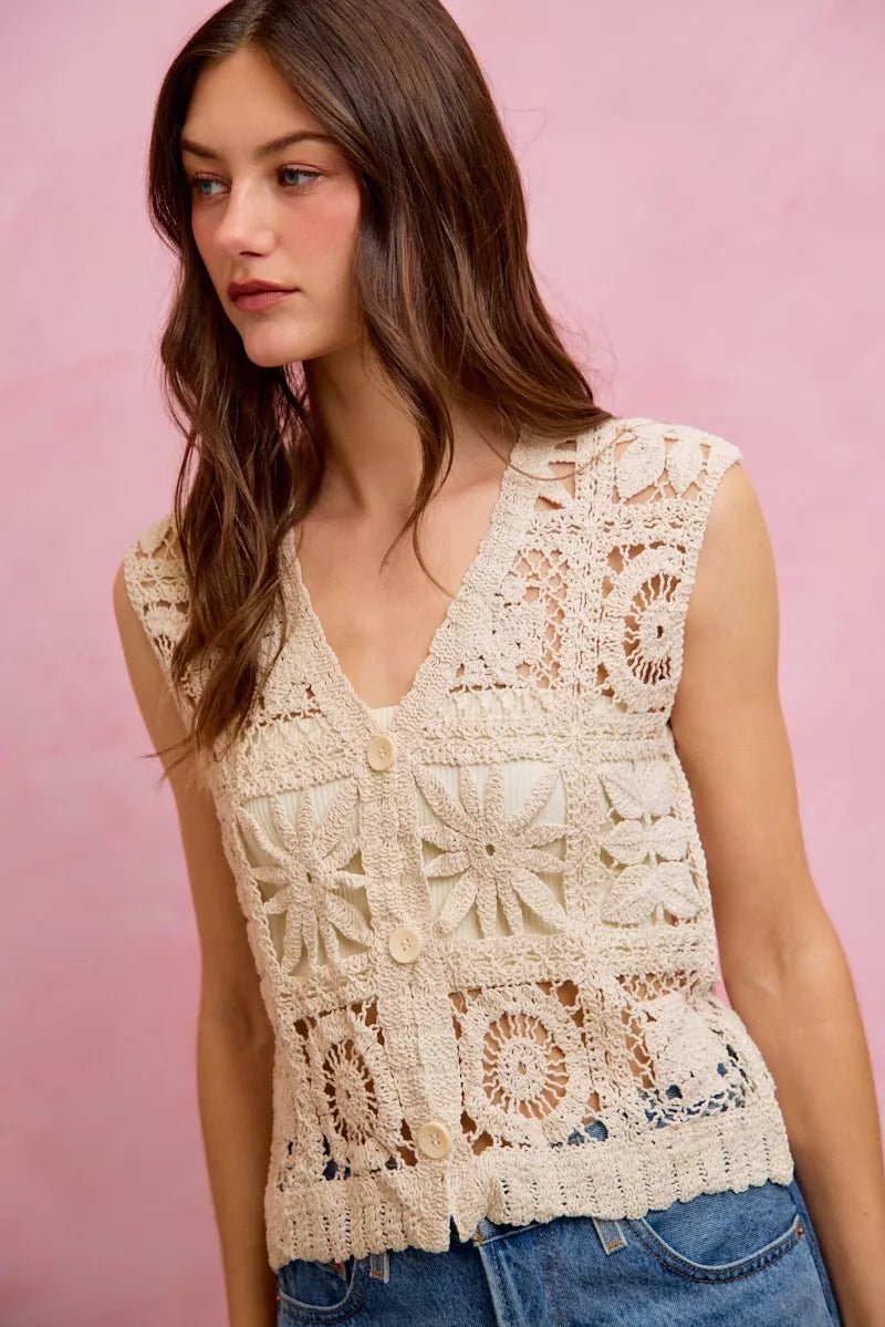 SO ME Summer Crochet Patterned Sleeveless Vest Top - Bitsy Gypsy Boutique