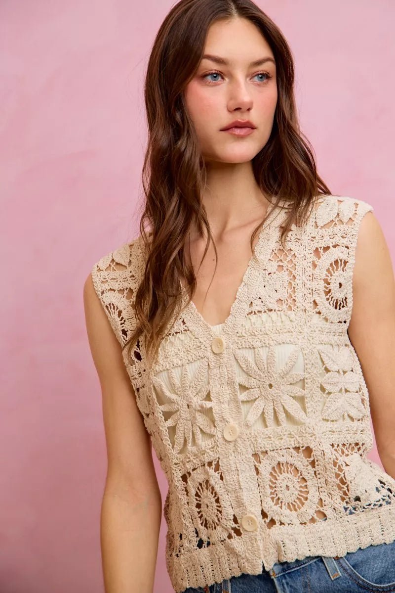 SO ME Summer Crochet Patterned Sleeveless Vest Top - Bitsy Gypsy Boutique