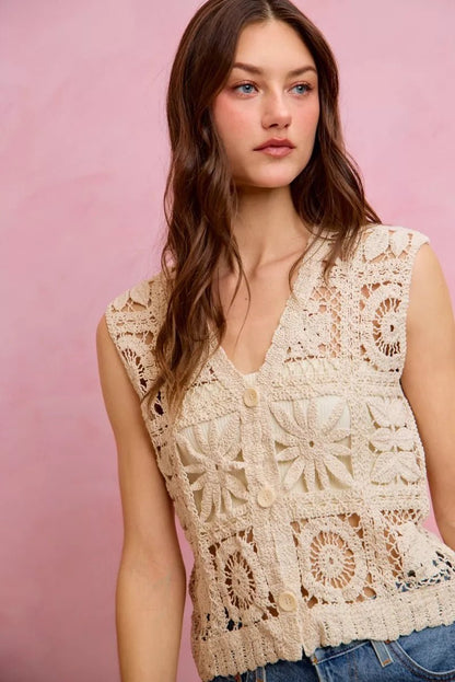 SO ME Summer Crochet Patterned Sleeveless Vest Top - Bitsy Gypsy Boutique