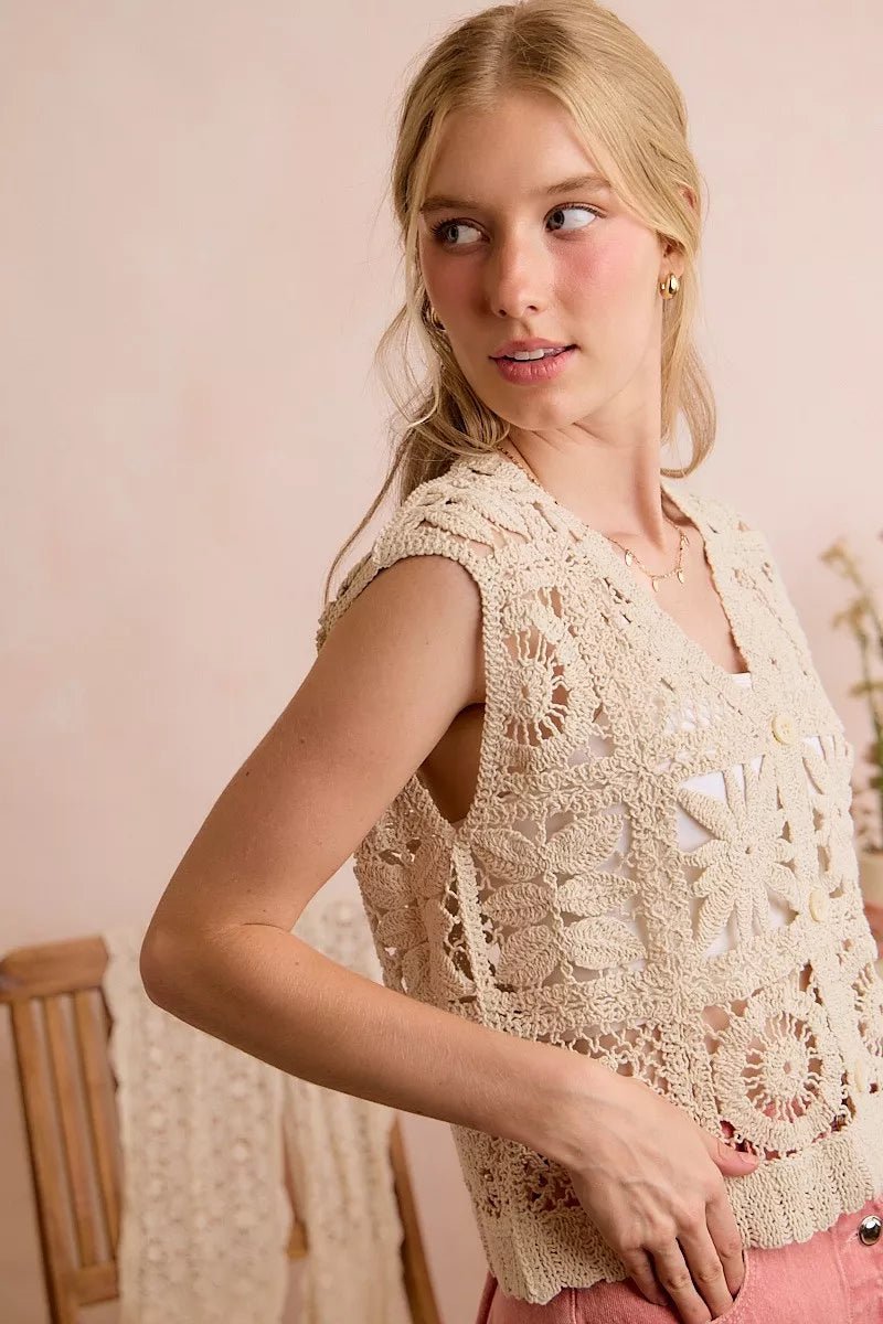 SO ME Summer Crochet Patterned Sleeveless Vest Top - Bitsy Gypsy Boutique