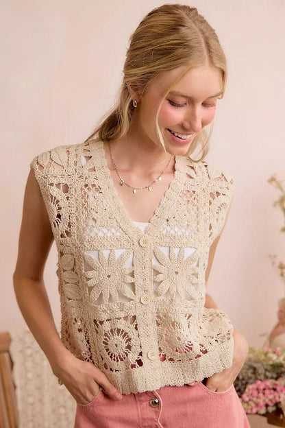 SO ME Summer Crochet Patterned Sleeveless Vest Top - Bitsy Gypsy Boutique