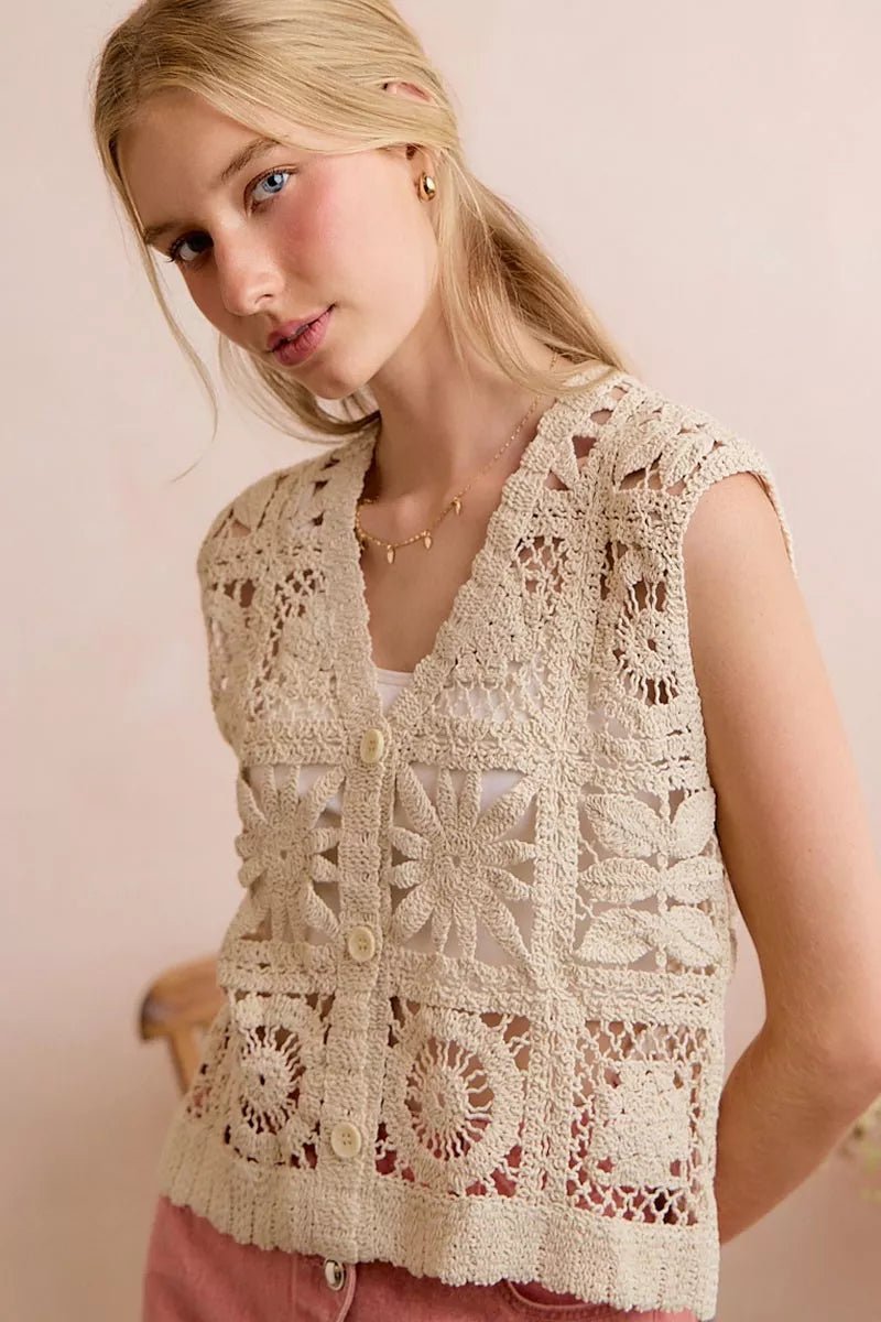 SO ME Summer Crochet Patterned Sleeveless Vest Top - Bitsy Gypsy Boutique