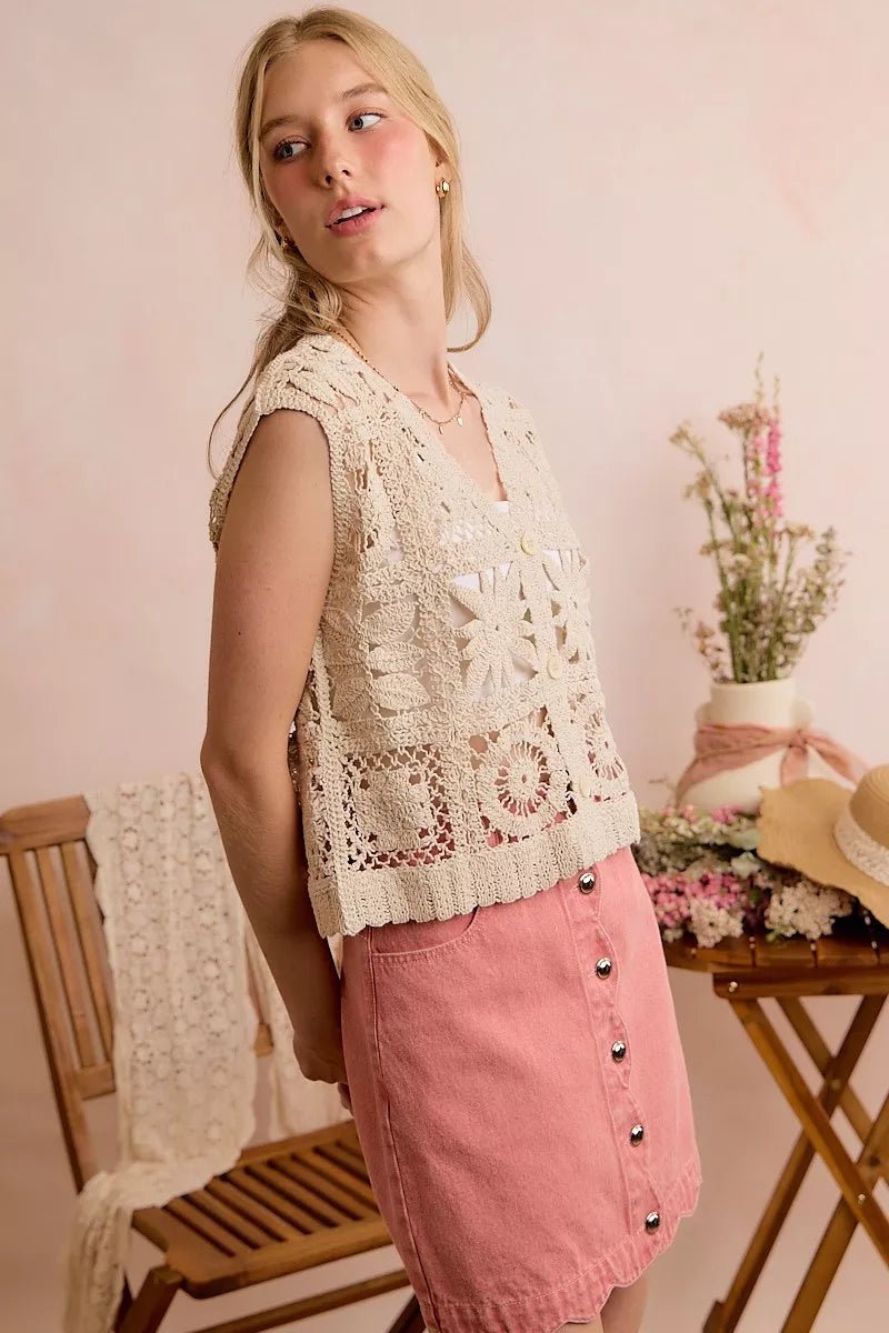 SO ME Summer Crochet Patterned Sleeveless Vest Top - Bitsy Gypsy Boutique