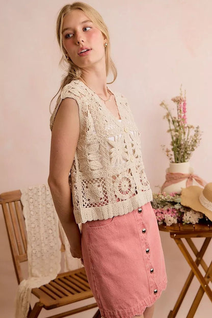 SO ME Summer Crochet Patterned Sleeveless Vest Top - Bitsy Gypsy Boutique