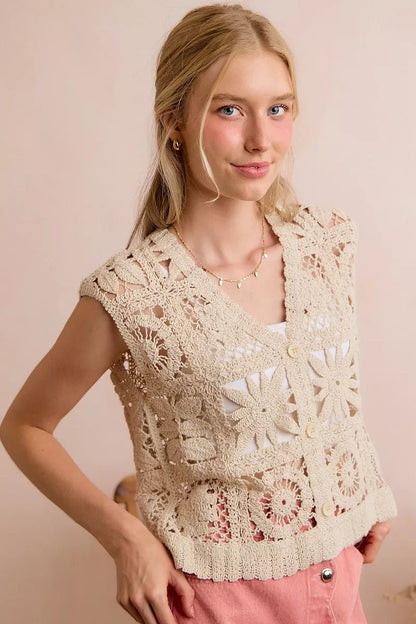 SO ME Summer Crochet Patterned Sleeveless Vest Top - Bitsy Gypsy Boutique
