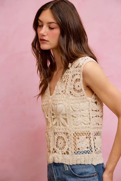 SO ME Summer Crochet Patterned Sleeveless Vest Top - Bitsy Gypsy Boutique