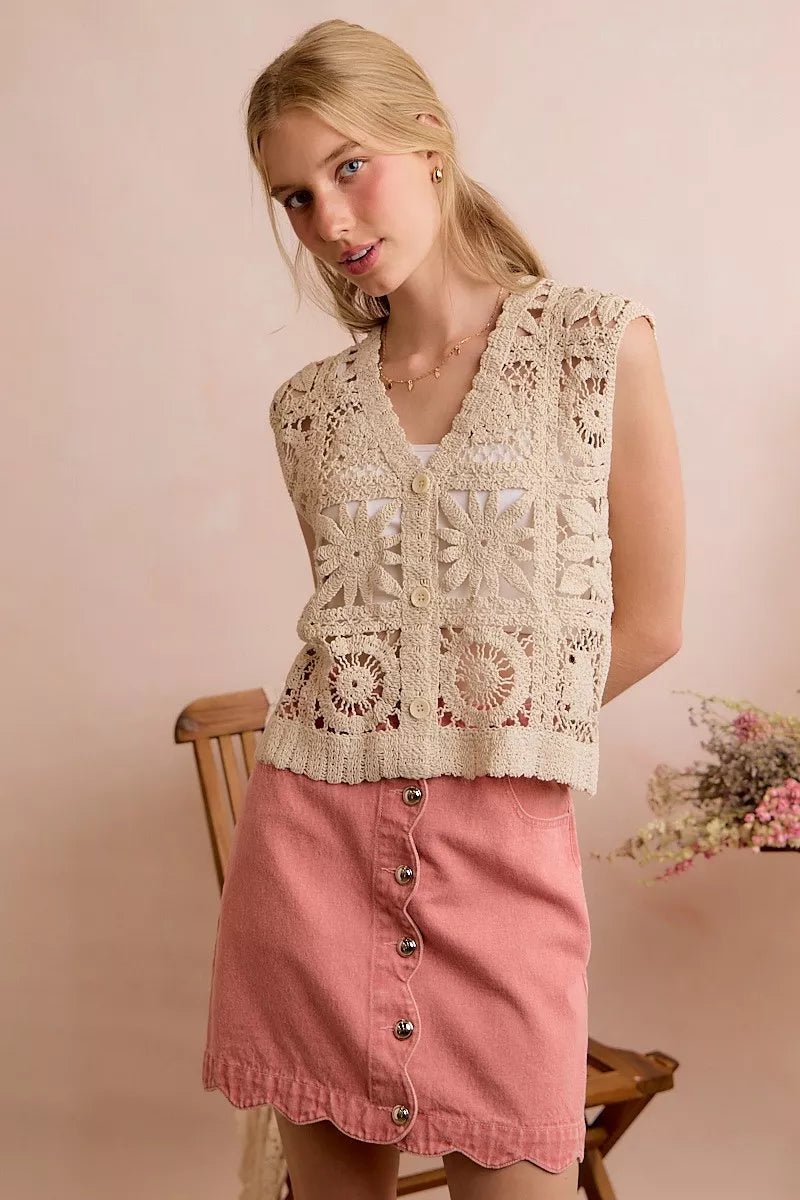 SO ME Summer Crochet Patterned Sleeveless Vest Top - Bitsy Gypsy Boutique