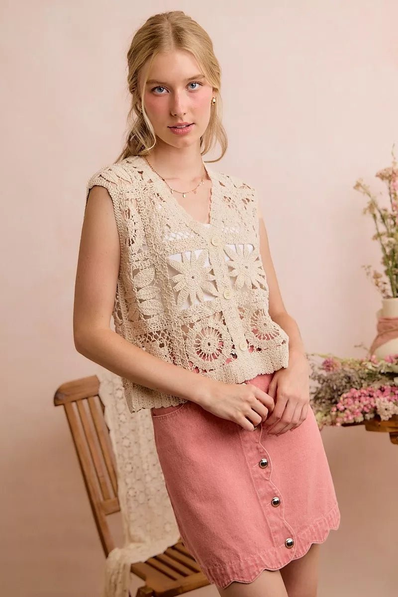 SO ME Summer Crochet Patterned Sleeveless Vest Top - Bitsy Gypsy Boutique