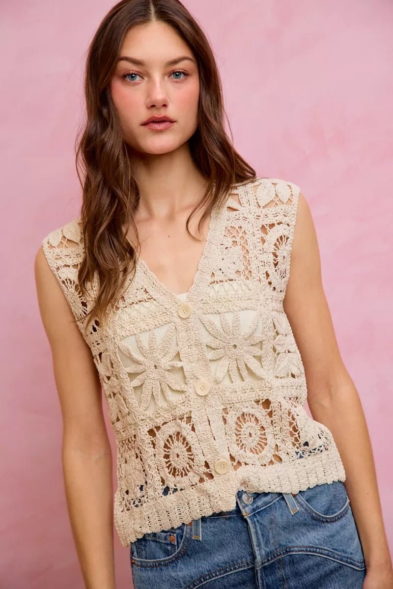 SO ME Summer Crochet Patterned Sleeveless Vest Top - Bitsy Gypsy Boutique