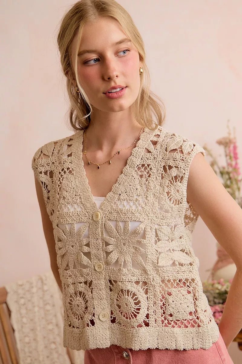 SO ME Summer Crochet Patterned Sleeveless Vest Top - Bitsy Gypsy Boutique