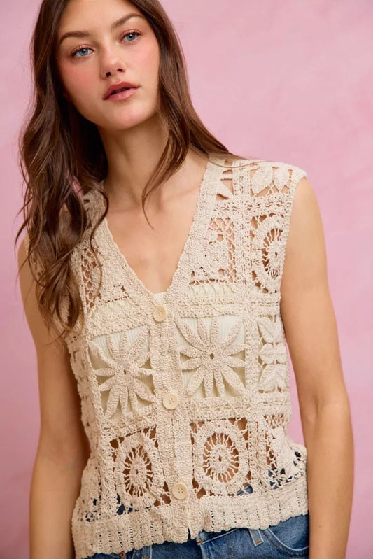 SO ME Summer Crochet Patterned Sleeveless Vest Top - Bitsy Gypsy Boutique