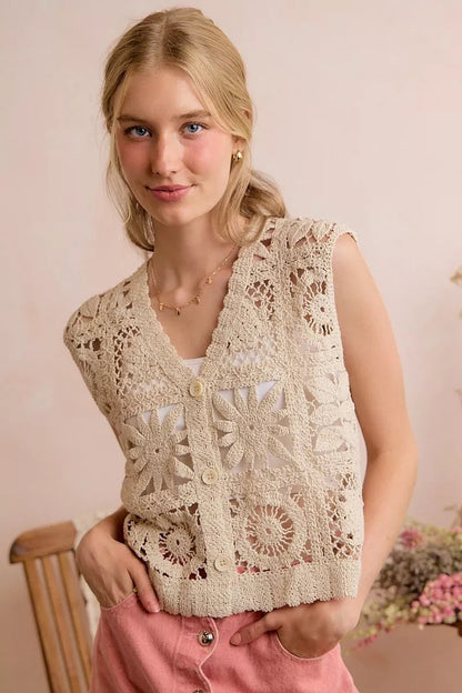 SO ME Summer Crochet Patterned Sleeveless Vest Top - Bitsy Gypsy Boutique