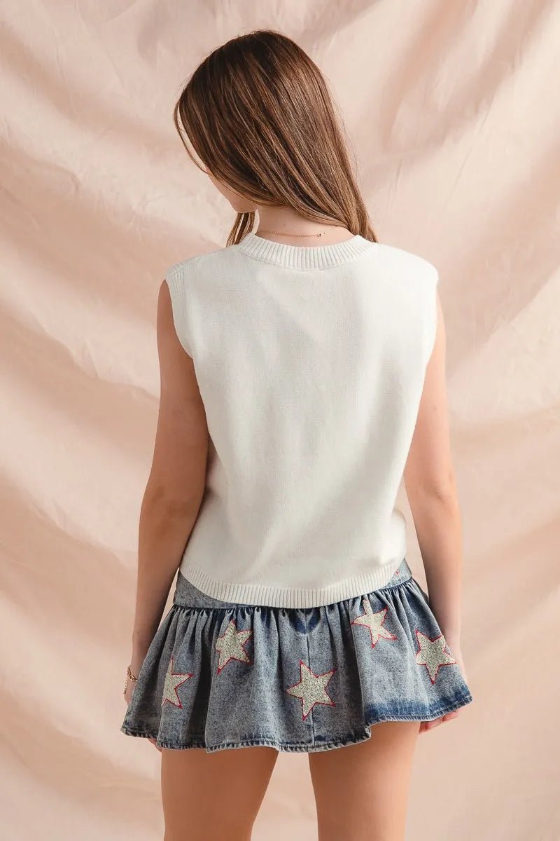 SO ME Teddy Bear Wearing An American Flag With Usa Embroidered Sweater Vest - Bitsy Gypsy Boutique