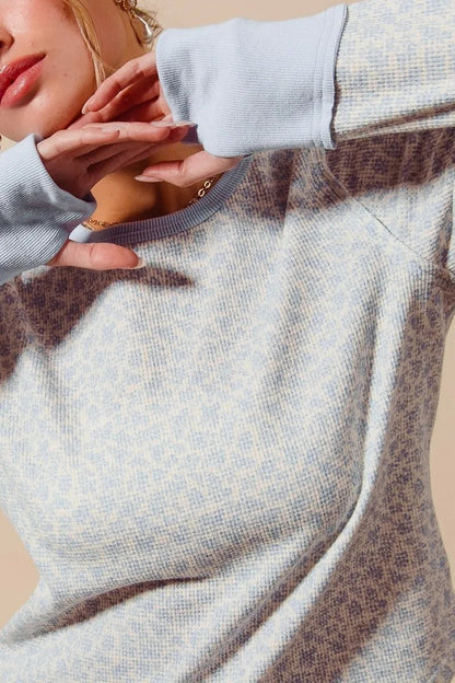 SO ME Textued Floral Knit Top with Contrast Cuffs - Bitsy Gypsy Boutique