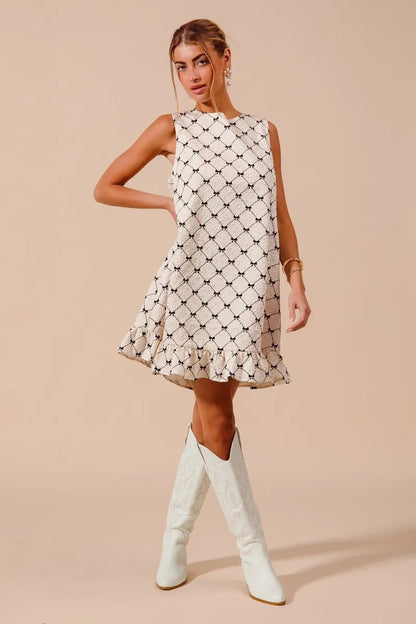 SO ME Texture Bow Printed Mini Ruffle Dress - Bitsy Gypsy Boutique