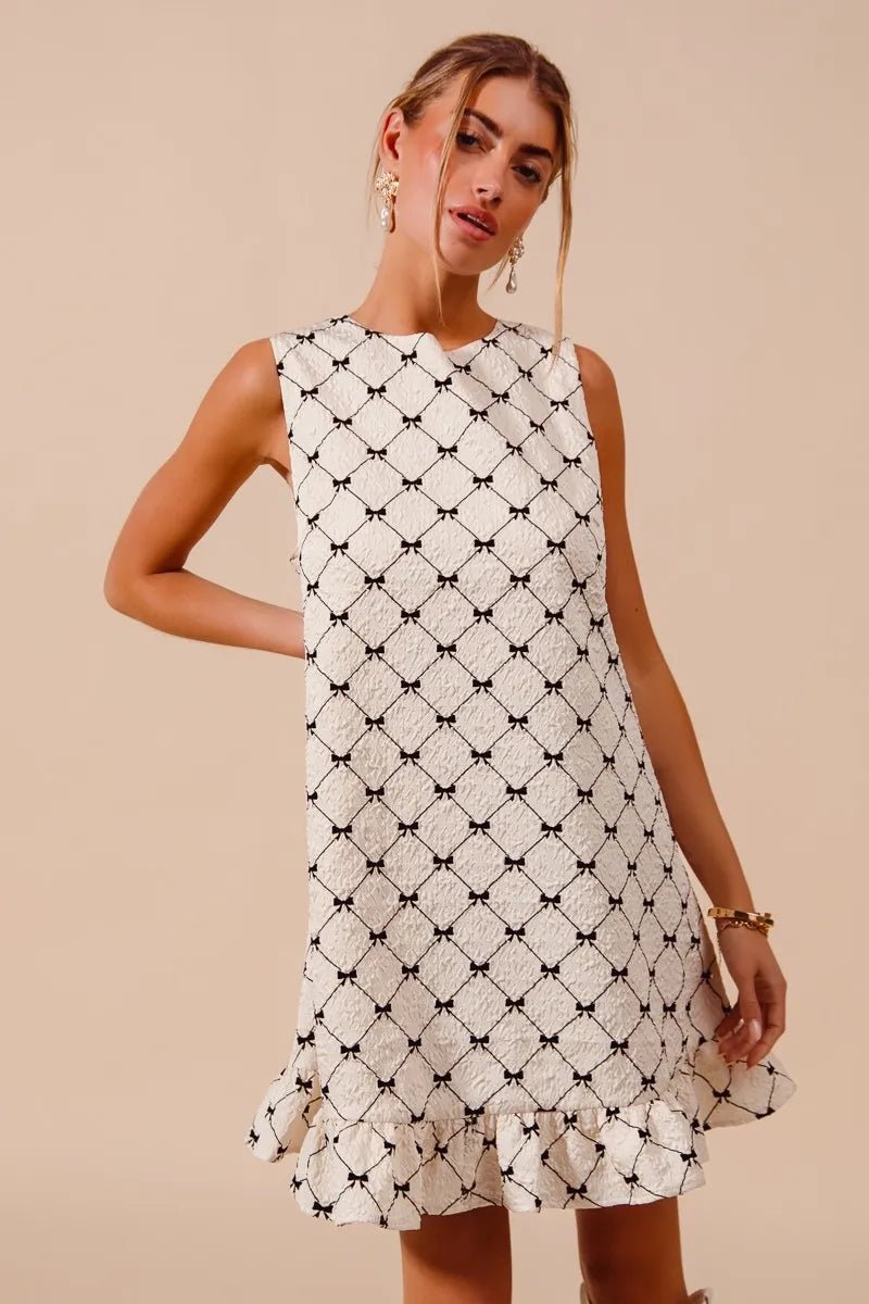 SO ME Texture Bow Printed Mini Ruffle Dress - Bitsy Gypsy Boutique