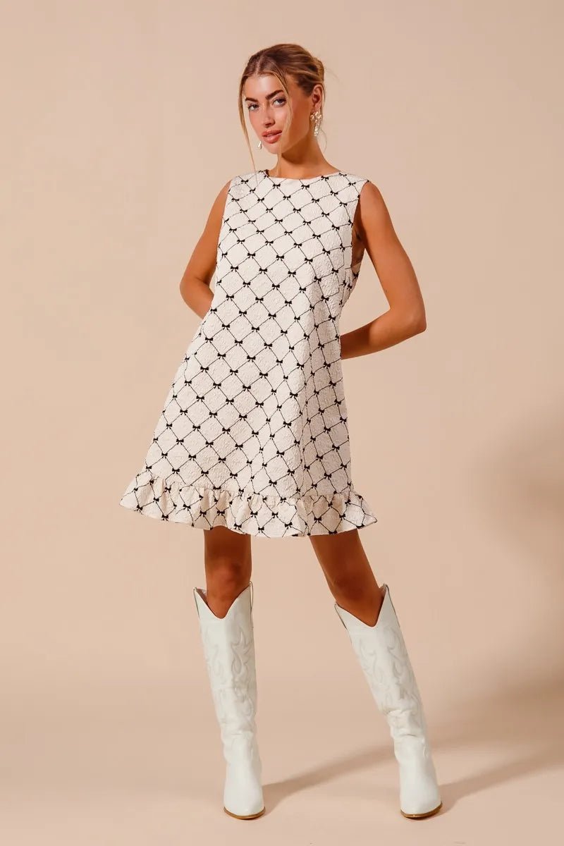 SO ME Texture Bow Printed Mini Ruffle Dress - Bitsy Gypsy Boutique