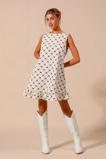 SO ME Texture Bow Printed Mini Ruffle Dress - Bitsy Gypsy Boutique