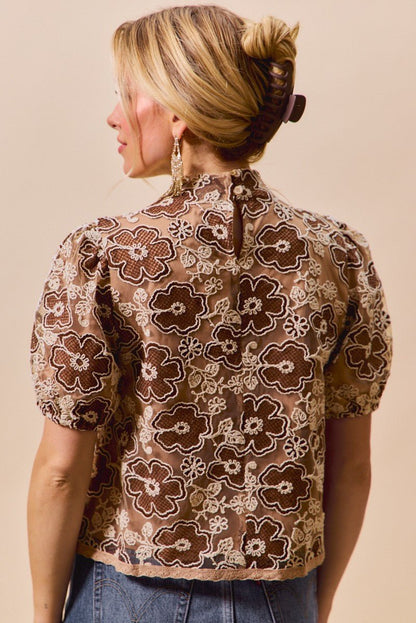 SO ME Texture Floral Mesh Top With Back Button Closure - Bitsy Gypsy Boutique