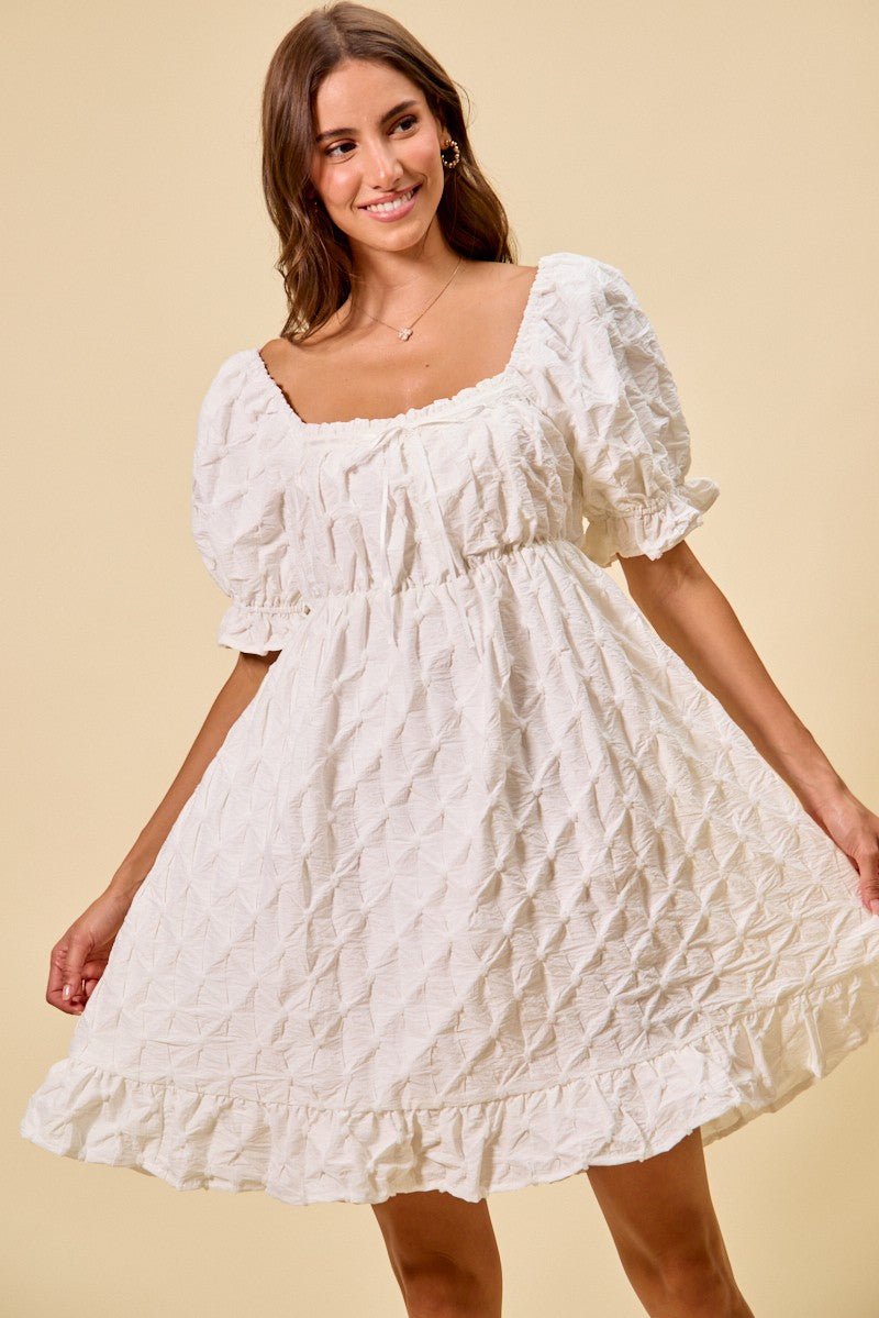 SO ME Texture Woven Ruching On Bust Mini Dress - Bitsy Gypsy Boutique