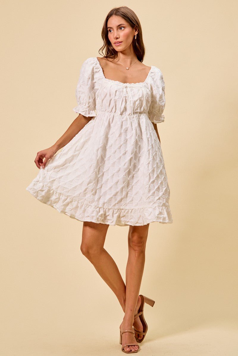 SO ME Texture Woven Ruching On Bust Mini Dress - Bitsy Gypsy Boutique