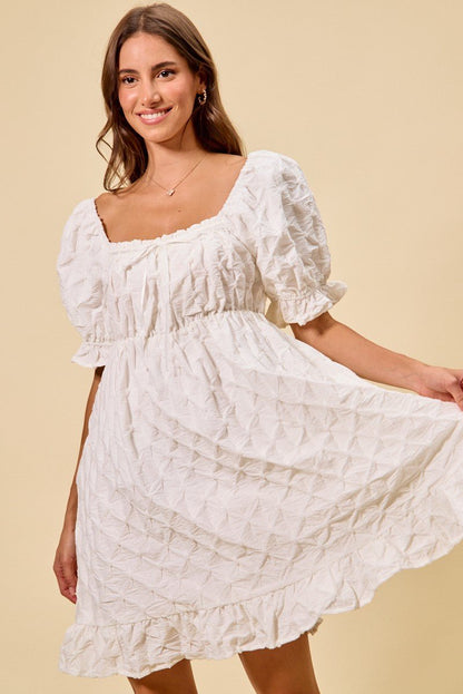 SO ME Texture Woven Ruching On Bust Mini Dress - Bitsy Gypsy Boutique