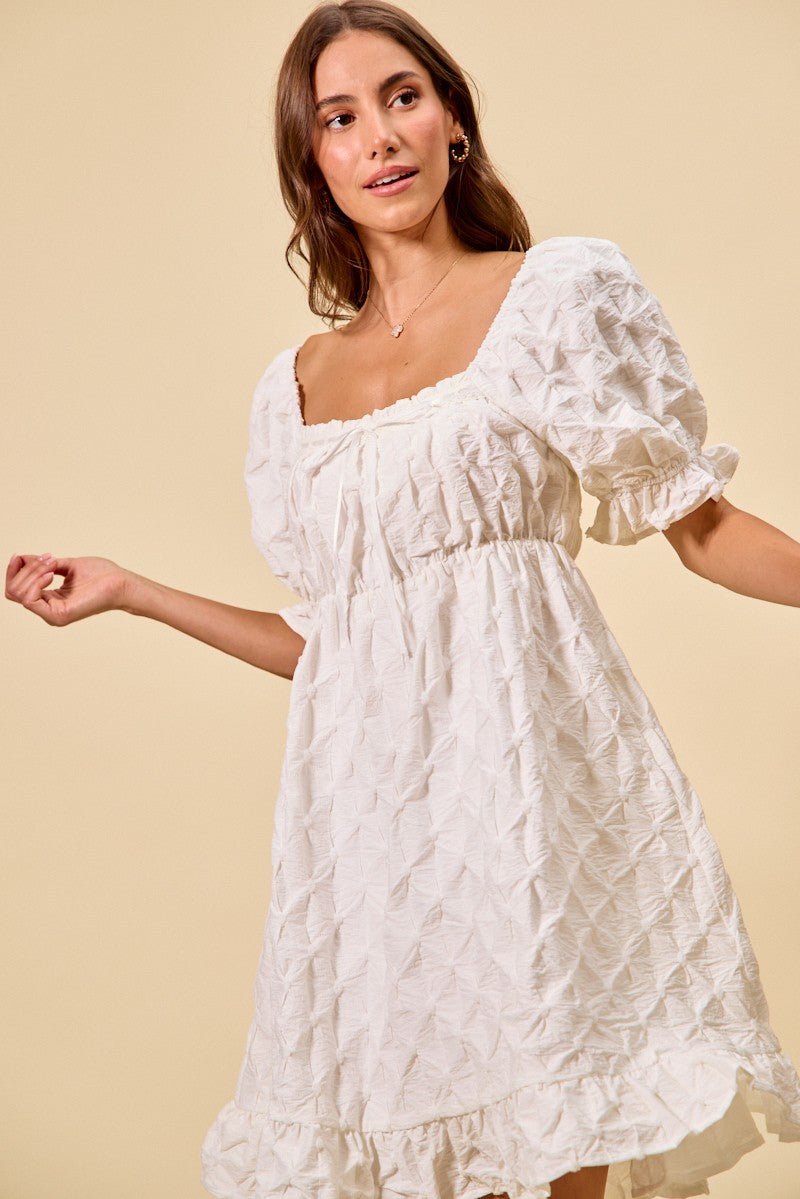 SO ME Texture Woven Ruching On Bust Mini Dress - Bitsy Gypsy Boutique